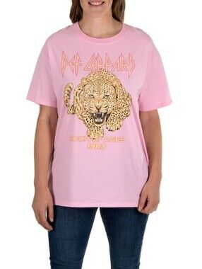 Def Leppard Pink 'Rock of Ages 1983' Graphic Tee Relaxed Oversize Fit XS
